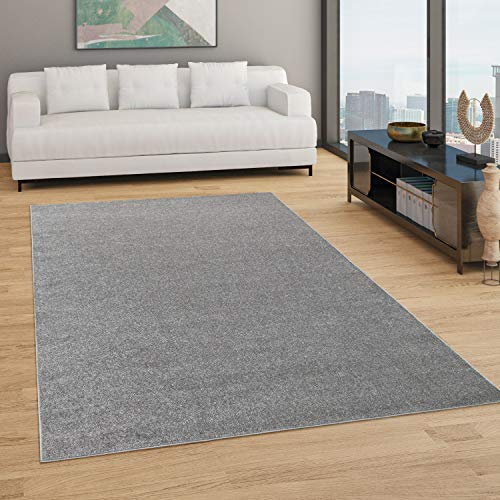 Paco Home Teppich Wohnzimmer Schlafzimmer Esszimmer Kurzflor Moderne Optik Einfarbig Pastell, Grösse:80x150 cm, Farbe:Anthrazit