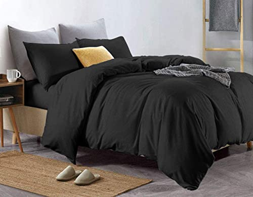 Euphoric Gifts 100% Pure Cotton (Egyptian Cotton) SUPER KING SIZE Duvet Cover Bed Set in Plain Black – includes duvet cover, fitted sheet & pillowcases