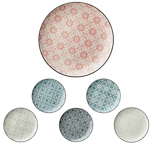 Cepewa Speiseteller bunt 6er Set Ø 27 cm │Skandinavisches Design mit Ornamenten │Geschirr Teller (1 x 6er Set Teller Ø27cm)