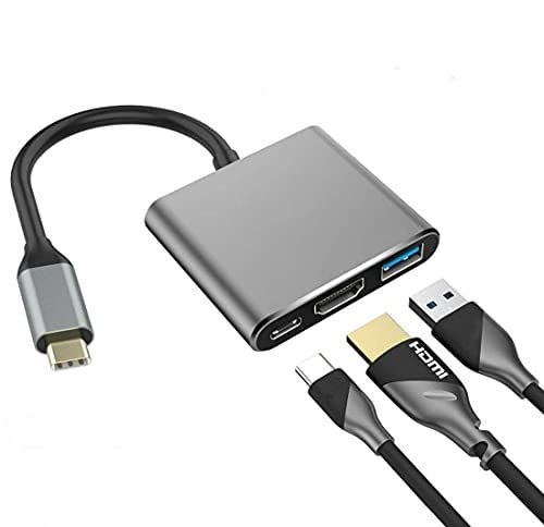 Qidoou USB C to HDMI Adapter, USB Type C Adapter Multiport AV Converter with 4K HDMI Output, USB 3.0 Port USB-C Charging Port Compatible Chromebook/MacBook/iMac/Projector/Monitor (Gray)