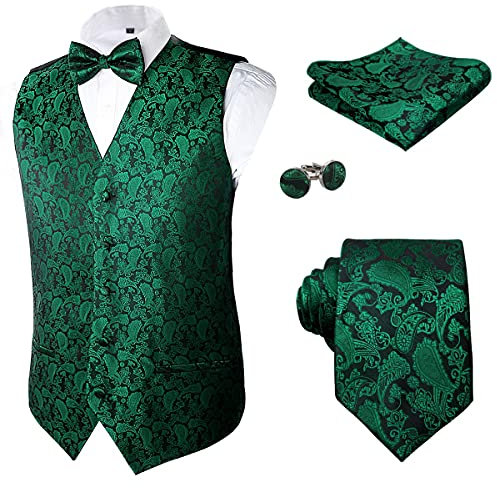 Alizeal Herren Classic 5-teiliges Paisley Jacquard Anzug Weste Set, dunkelgrün-XL
