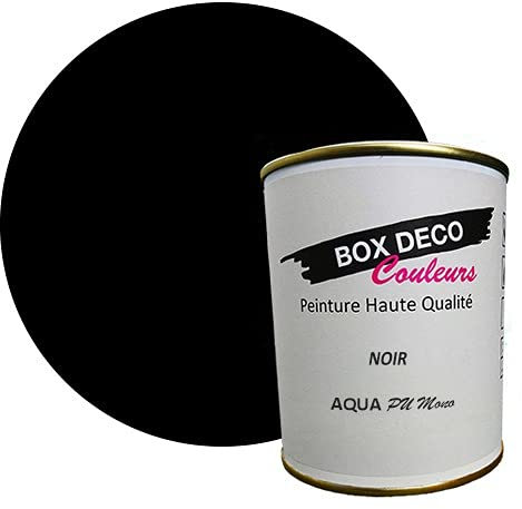 BOX DECO COULEURS Peinture meuble cuisine et salle de bain à base de laque polyuréthane mono-composante aspect satin Aqua PU MONO - 750 ml / 7.5m², Noir