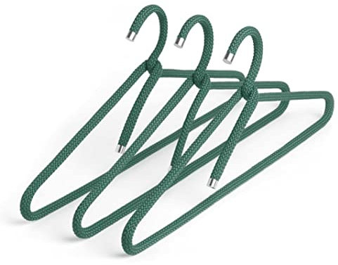 Peppermint Products Rope Hanger | 3er Textil-KLEIDERBÜGEL-Set aus Seil | Rutschfester Designer-Bügel f. Jacken, Hemden, Hosen | Design: Roman Luyken | Schrank- & Garderobenbügel (Waldgrün)