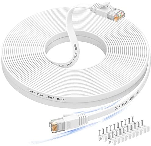 Nixsto Cable Ethernet 20 metros, Cable de red Cat 6 alta Velocidad, Cable Internet plano con conector Rj45 para módem Rúter Switch PS4, Compatible con el cable lan CAT 7/CAT 8, Blanco