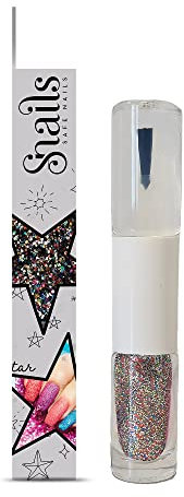 Snails 510219 Kinder Glitzernagellack 2in1, bunt, Top Coat & Glitzerpuder, Peel-Off Formel, abziehbar, auf Wasserbasis, unbedenklich, vegan