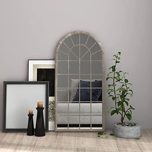 Tidyard Espejo de Pared en Metal Efecto Ventana Espejo de Hierro Color Arena para Uso Interior 90x45 cm 1# Espejos de Maquillaje Espejo de Pared Decoración Maquillaje Espejos