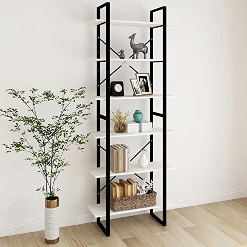 Tidyard Bücherregal 6 Fächer, Hochschrank, Holzregal,Standregal Freistehende, Küchenregal Schwerlastregal, Regal Industrial Design,Lagerregal Eckregal Blumentreppen,Weiß 80x30x210 cm Massivholz Kiefer