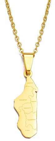 Madagaskar-Karte Mit Halsketten Mit Städtenamen-Anhänger - Klassische Ethnische Afrikanische Madagassische Halsketten Bezaubern Patriotischen Schmuck, Hip Hop Neuheit Trend Accessoires Damen Herren