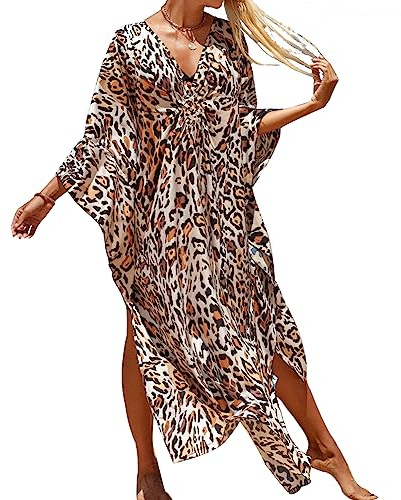 XIVISTO Maxi Lungo Beach Caftano Donna Oversize Abito da Spiaggia Copricostumi Pareos Boho Kimono Costume da Bagno Cover Up