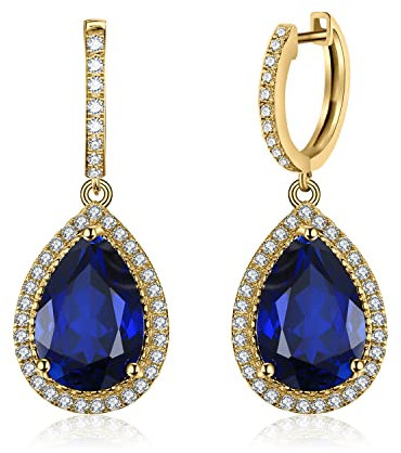 Jewelrypalace Luxus Tropfenschliff 12.4ct Erstellt Blau Saphir Ohrhänger Gold, Ohrringe Silber 925 Mädchen Echt Silber Creolen Damen 925, Blauer Stein Ohrringe Modeschmuck Ohrringe, Schmuck Set Frauen