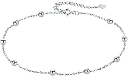 Hifeeled Bracelet de Cheville pour Femme Argent Sterling 925 Chaînes avec Perlé - Été Pieds Nus Plage Chaînes de Cheville, Réglable 22+4cm