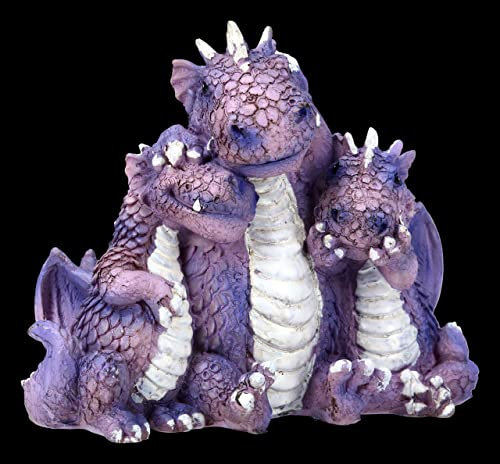 Lustige Drachen Figur Nichts Böses sehen hören Sagen lila | Fantasy Deko Statue