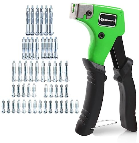 Nivaobi 50Pcs Wall Anchor Setting Tool Kit for Plasterboard Cavity Heavy Duty Hollow Wall Fixings Molly Bolt Rivet Gun with Expansion Anchors for M3 M4 M5 M6(49PCS Molly Screws)
