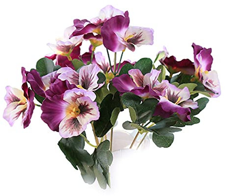 DAZZLEEX 10 teste viola del pensiero fiore finto 26 cm bouquet per feste di nozze casa mazzo di piante, viola intenso