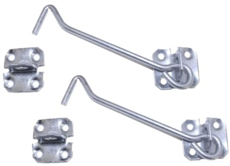 Pack of 2 Cabin Hook and Eye Lock Galvanised Black Shed Gate Door Catch Holder 4 6 8 (Galvanised, 8 Inch)