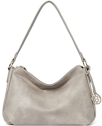 BOSTANTEN Damen Schultertasche, PU Leder Tasche Damen, Hobo Handtasche Mittelgroße für Frauen Henkeltasche - Grau
