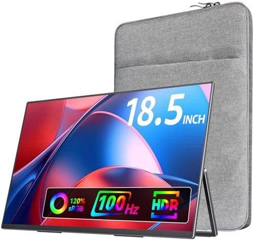 VisionOwl Large Portable Monitor-18.5 inch Computer Gaming Display 100Hz 120% sRGB FHD 1080P USB-C HDMI IPS Screen for Laptop Surface PC PS4/PS5 Xbox with Kickstand VESA Mountable Speakers