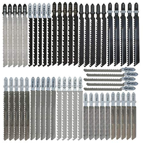 55pcs T-Shank Jigsaw Blade Set,High Carbon Steel Jigsaw Blades Set Fast Cut Down Assorted Blades for Wood Plastic and Metal Cutting