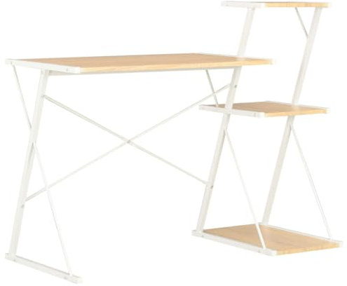 WRJENFSC Heimbüro-Schreibtisch Sekretär Arbeitstisch Schreibtische Schreibtisch mit Regal Weiß und Eiche 116×50×93 cm Geeignet für Wohnung, Arbeitszimmer, Schlafzimmer, Wohnzimmer