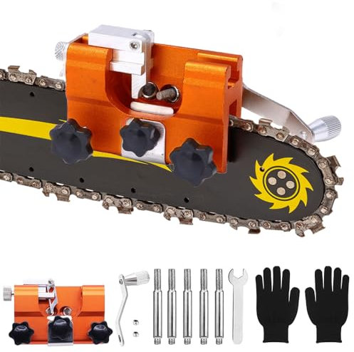 Affilacatene per Motosega Portatile,Set con 5 Testine Abrasive,Chainsaw Sharpening per Tutti i Tipi di Motoseghe,Affila Catena Motosega,Affilatore Catena Motosega,Affilatrice Catena (colore arancione)