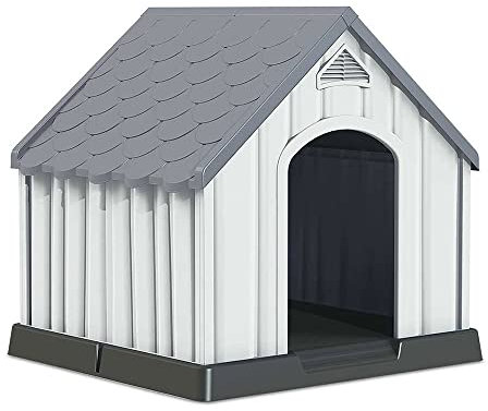 THINIA HOME Caseta de Resina para Perros 92x87x91cm Caseta para Perros Grandes y Medianos | Caseta de Plástico 100% Reciclable | Caseta Mascota Exterior e Interior