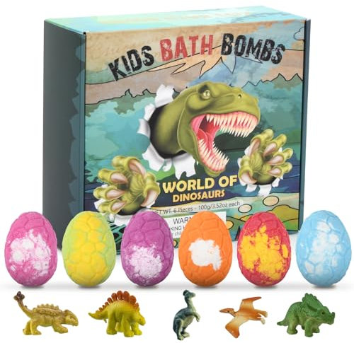 Volumoon 6 Stück Dinosaurier Badebomben Kinder mit Überraschungsspielzeug im Inneren, Natürlich Badekugeln, Badebomben Geschenkset, Schaumbad, Geburtstag Weihnachten Geschenk für Jungen Mädchen
