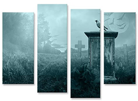 islandburner Prime Bild auf Leinwand Krähen Grabstein Goth Friedhof Gruselig Bilder Wandbilder Poster