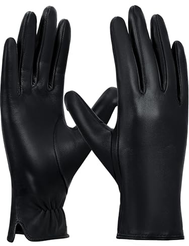 GSG SINCE 1998 Handschuhe Damen Leder Echtleder Gefüttert Schwarz | Lederhandschuhe Damen aus chromfreiem Schafsleder mit Woll-/Fleecefutter, Touchscreen, ideal für Winter und Autofahren
