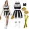 JONRRYIN Cheerleader Kostüm Damen, Cheerleading Uniform, Cheerleader Outfit Damen mit Cheerleader Pompons, Cheer Sticks, Ärmellos Crop Top und Minirock, High School Cheerleader (Schwarz, L)