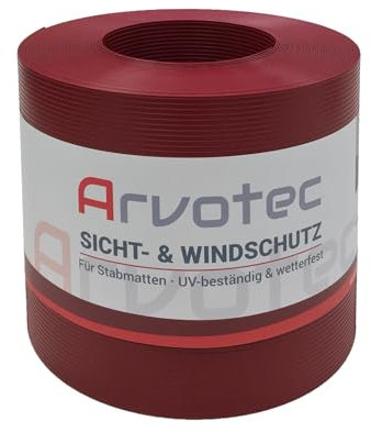 Arvotec Sichtschutz Rillen-Optik, 25 Meter, zur Anbringung an Doppelstabmatten, Lärm-, Sicht- & Windschutz - einfache Montage, ohne Werkzeug - 1,25 mm Materialstärke (Rot - RAL 3011)
