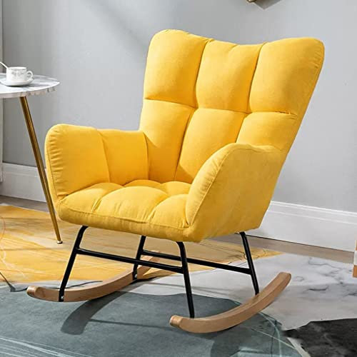 Schaukelstuhl Kinderzimmer Glider Rocker Mid Century Stoff-Liegestühle mit Holzbeinen für Wohnzimmer, bequemer Freizeit-Rocker-Sessel mit hoher Rückenlehne, gepolsterter Einzelsofa-Stuhl (Farbe: