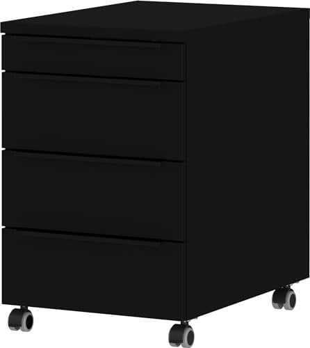 Germania Rollcontainer 4377-83, in Schwarz, mit Utensilienfach, 42 x 63 x 60 cm (BxHxT)