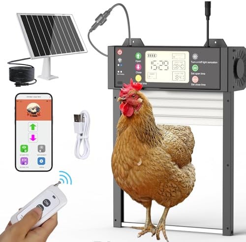 Shinmax Porte Poulailler Automatique Solaire avec Contrôle des Applications, Capteur de Lumière, Telecommande, Commande de Minuterie Porte Automatique Poulailler Anti-pincement Trappe Poulailler Poule