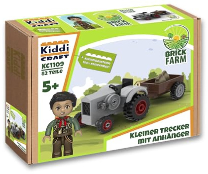KIDDICRAFT KC1109 Kleiner Trecker mit Anhänger - Klemmbausteine