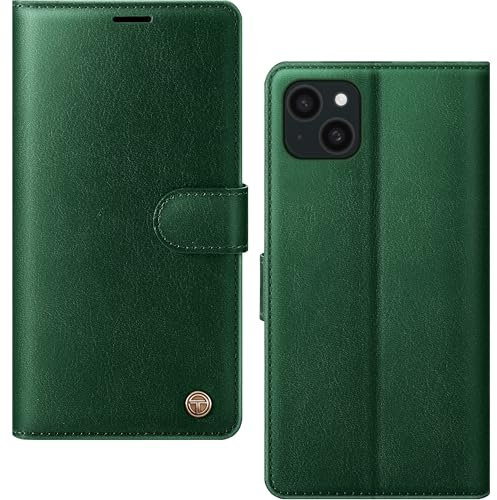 AIMOYU for iPhone 14 Case, Flip Wallet Leather Phone Case with [4 Card Slots] [Kickstand] [RFID Blocking] Magnetic Protective Shockproof Cover for iPhone 14 Phone Case - Green