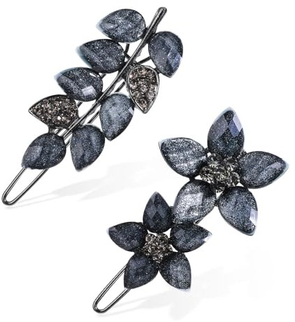 Dimeho 2 Pcs Vintage Rhinestone Hair Clips Ink-Blue Sparkly Crystal Hair Barrettes Flower Crystal Hairpin Fancy Decorative Hair Styling Accessories for Women Bride Wedding Engagement Prom Valentines