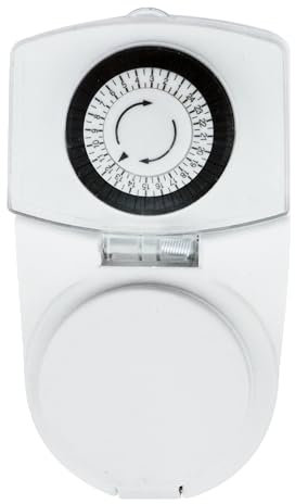 Temporizador mecánico de 24 Horas con Enchufe, Blanco, para controlar Dispositivos eléctricos y programar encendidos o apagados automáticos.