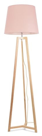ValueLights | Natural Wood Tripod Floor Lamp with Pink Tapered Fabric Lampshade Living Room Light | Floor Lamps, Home Décor & Improvement Essential