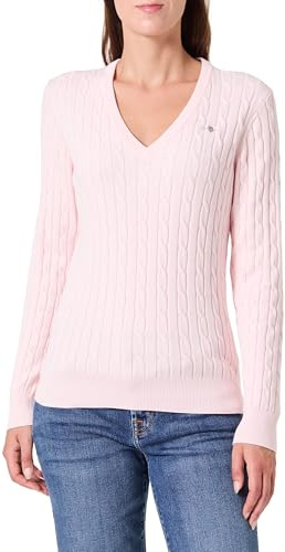 Gant Damen Stretch Cotton Cable V-Neck Pullover, Salmon, M EU