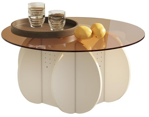 KEEPREAPER Couchtisch rund, Wohnzimmertisch Glas mit Verstecktem Raum, Beistelltisch für Wohnzimmer,80x80x41.3cm (Braun)