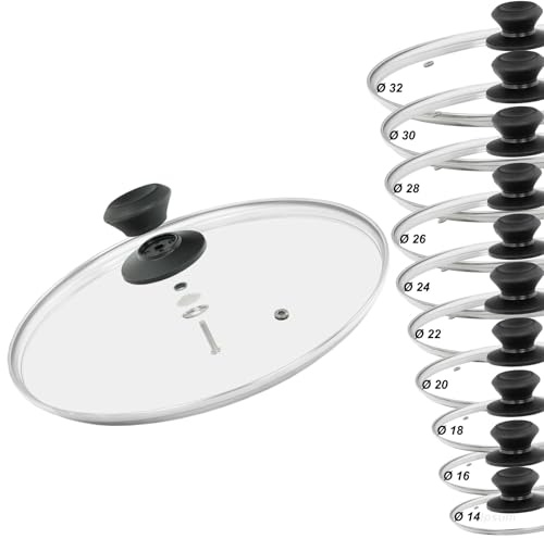 Glasdeckel Ø22 cm - Topfdeckel aus Glas - Pfannendeckel mit Griff aus Bakelit - Kochtopfdeckel UNIVERSAL - hitzebeständiger Deckelgriff aus Bakelit - Universaldeckel Glas