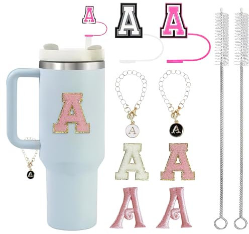 Asheyya 10 Pcs Travel Cup Accessories for Stanley, 10mm Letter Straw Covers Topper Charms for Stanley