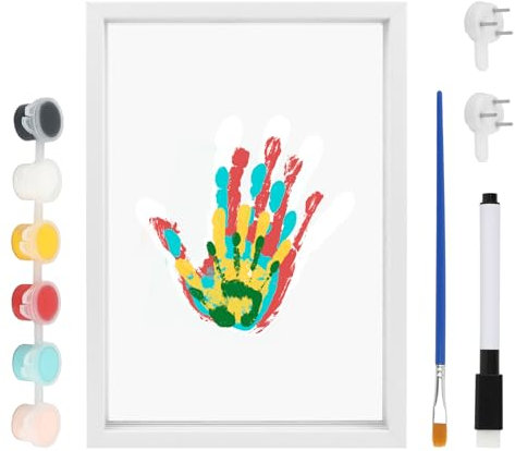 UTOCLEC Kit d'Empreintes de Mains Familiales, Ensemble de Cadres Photo pour Empreintes de Main de Famille Cadre en Bois Souvenir Artisanal Coffret Cadeau Peintures Non Toxiques