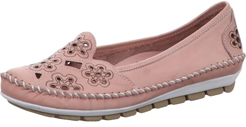 Gemini Damen Slipper Ballerina Leder Cutouts Blumenmuster 382336-01, Größe:38 EU, Farbe:Rosa