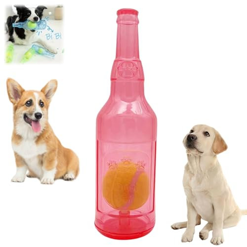 Crunch Play Bottle Toy,Bottle Toys for Dogs with Tennis Ball,Interactive To-ys for Dogs,Squeaky Do-g Interactive Play T-oy,Ball in A B-ott-le Dog To-y,Water Bo-tt-le Do-g To-y,Plastic Do-g T-oy,Red