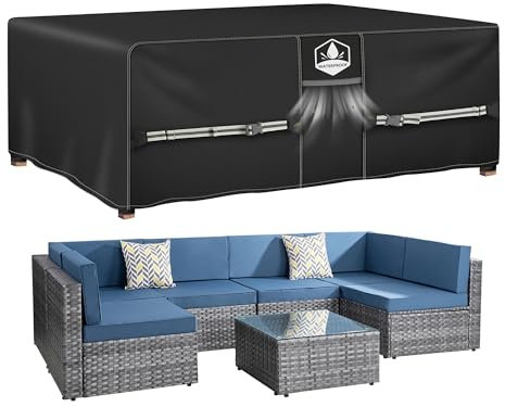 Rimwig Outdoor Garden Furniture Covers Waterproof, Heavy Duty Patio Furniture Set Cover for Outside, Rattan Sofa Cover for Patio Table and Chair Rectangular 250x210x90cm