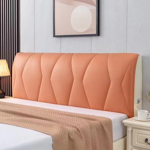 JANEMUA Universal Klammer Muster Bett Kopfteil Abdeckungen, Weiche Hautfreundliche Kopfteil Wrap, Waschbar Elastischen Schutz Slipcover Für Schlafzimmer Dekor-Orange||2.1M*0.7M(Thickness18cm)