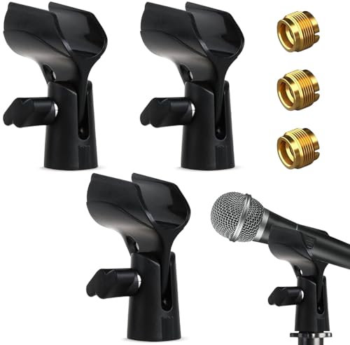 3 Pack Microphone Clip Holders, Adjustable Holder Clamp Mic Adapter With Copper Screws Flexible Mic Adapter Desk Universal Microphone Stand Adaptor