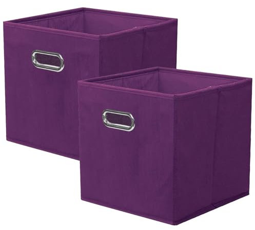 powerking Fabric Storage Box Bins, 2 Pack Foldable Cloth Storage Cube Organizer Drawer with Metal Handle For Closet And Toys Storage,Purple