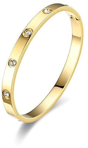 Minikeda 18K Gold/Silver Plated Cubic Zirconia Bangle Crystal Friendship Bracelet, Gold Cuff Bracelet for Women - Valentine'S Day and Birthdays